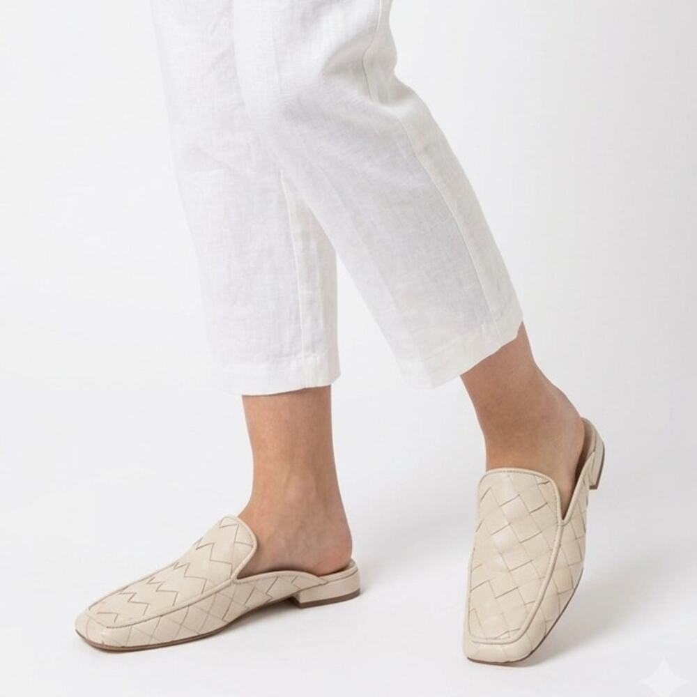 Napoleoni Mules Shoes Women's EUR 39 Off-White Woven Leather Slip On Square Toe